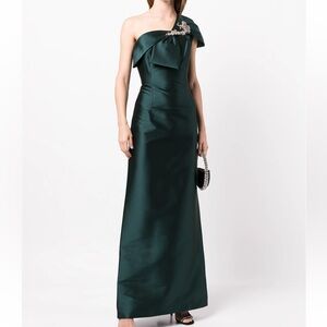 NWT Sachin + Babi Sz 8 Dark Green Ines Gown One-Shoulder